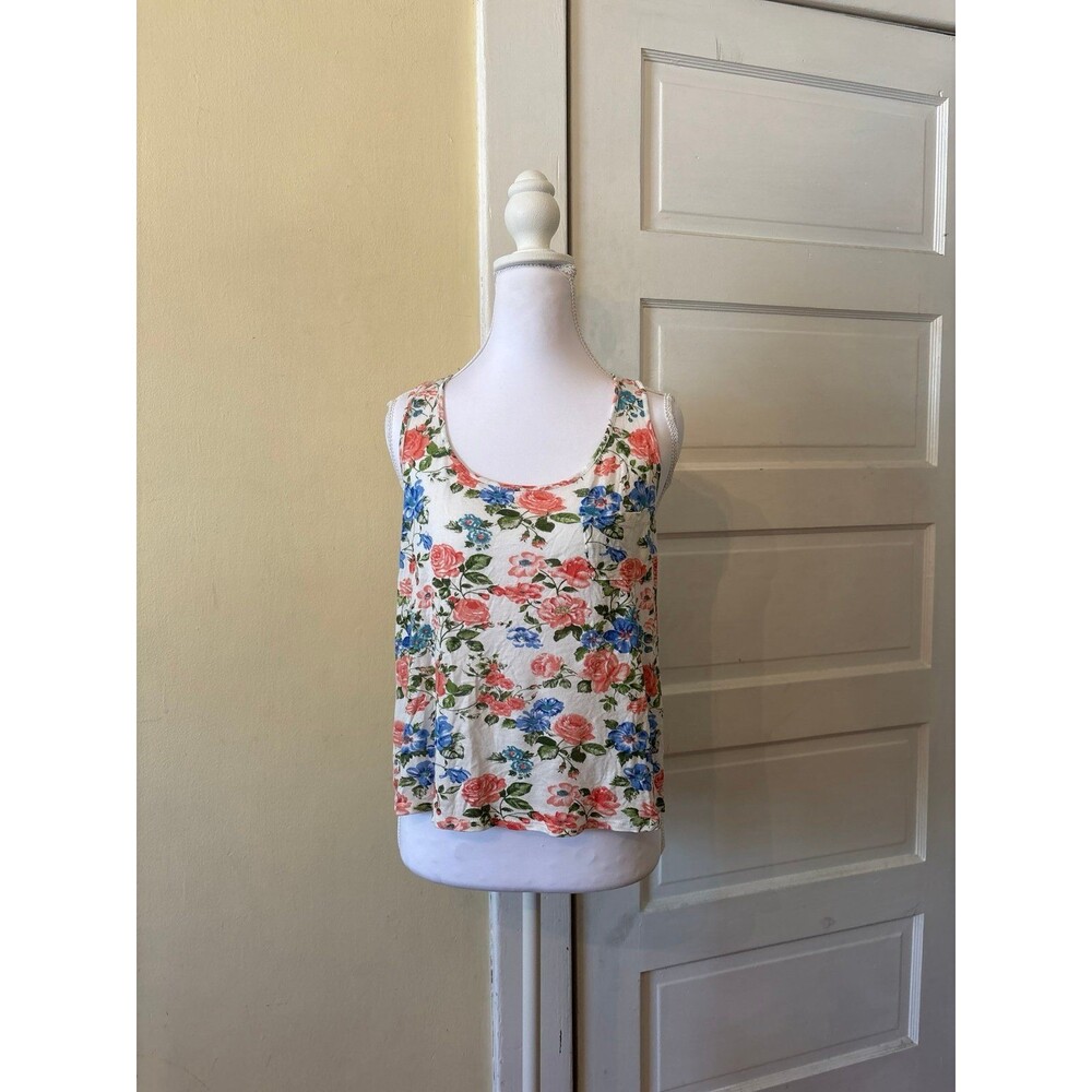 Tank top tshirt wide neck scoop floral flowers Hawaiian vacation racer back girl